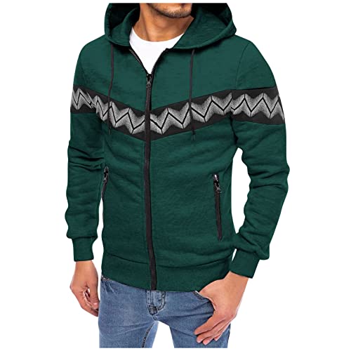 OCCOKO Camiseta Sudadera con Capucha y Cremallera Estampada con Curvas de Invierno para Hombre Rebajas (Green, L)