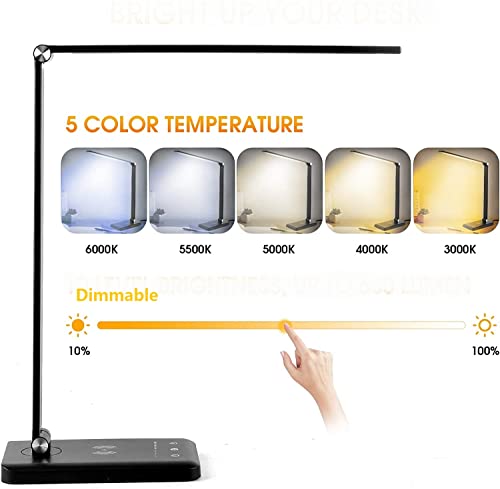 Liquor Fragrance Led Desk Lamp With Wireless Charger, Dimmable Office Desk Light With Usb Charging Port, 5 Lighting Modes, Touch Control, Auto Timer 30 / 60Min, Eye-Caring Table Lamps (Black) #TOP3