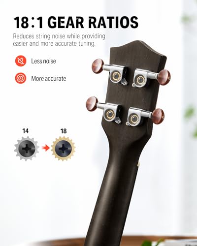Image of Donner Concert Ukulele Professional 23 Inch Mahogany Ukelele for Adult Beginner Ukele Bundle with Online Lesson Gig Bag Aquila String Pick Tuner Strap Cloth DUC-200D Dark