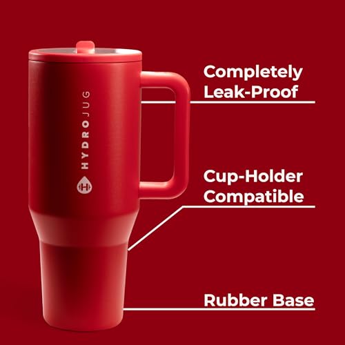 HydroJug Traveler - 40 oz Water Bottle with Handle & Flip Straw - Fits in Cup Holder, Leak Resistant Tumbler-Reusable Insulated Stainless Steel & Rubber Base - Gifts for Women & Men, Alumni Red image 3
