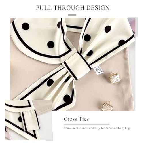 Women Skinny Silk Scarf Easy Pull-Through French Polka Dot Line Pattern Narrow Long Neckerchief Hairband Headdress3