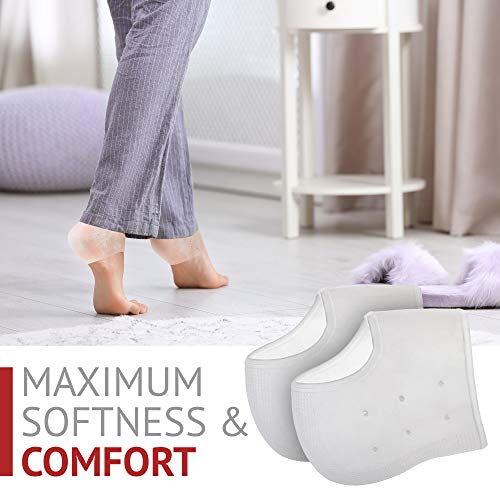 Gel Heel Cups for Men Women - Reusable Soft Silicone Heel Cushion Sleeve Protectors - Foot Care Socks Reduce Pain from Plantar Fasciitis Achilles Tendonitis - 2 Pairs