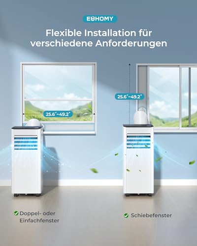 Klimaanlage Mobil - Klimagerät mit Abluftschlauch 7000 BTU | 4-in-1 Mobiles Klimagerät | Leiser Betrieb | Digitaldisplay + Fernbedienung | Fenster-Installationsset | 24h-Timer | Für Räume bis 20 m²