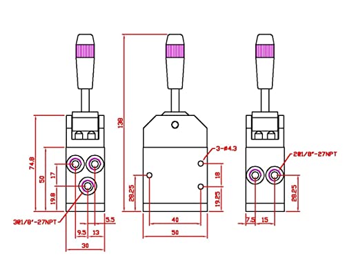 Fulgem Products Pneumatic Mechanical Toggle Style Air Valves For Actuated Valves, No Detent, Manual Switch, 1/8" (F) Npt Port, 0-13 Bar, 0-188.5Psi #TOP2
