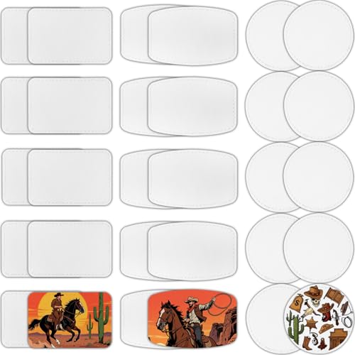 iFForce Full Sublimation Patches with No Border - 30 Pcs Iron on Blanks White Waterproof Smooth Glossy Material - Heat Press Rectangular Rounded Rectangle Round Adhesive for Hat Cap Clothes Business