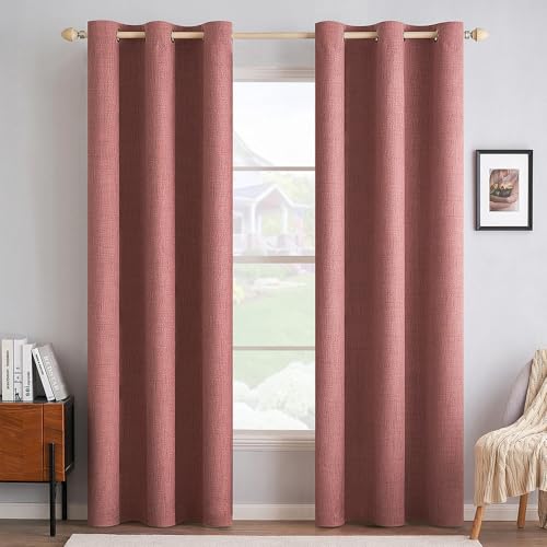 Image of MIULEE 100% Blackout Linen Textured Curtains for Bedroom Solid Thermal Insulated Dusty Rose Grommet Room Darkening Curtains & Drapes Luxury Decor for Living Room 42 x 90 Inch (2 Panels)