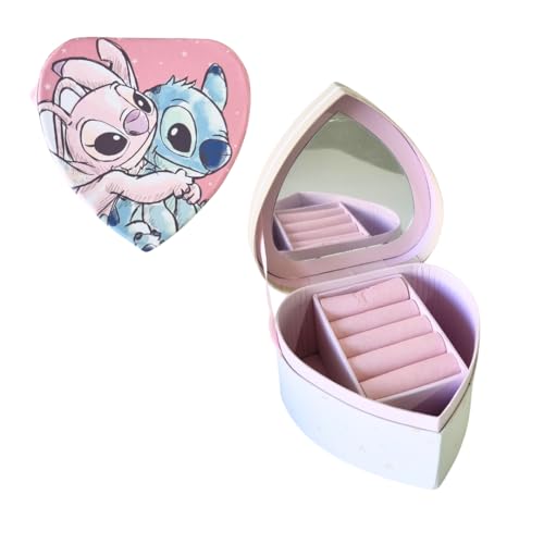 ARDITEX, Joyero Stitch, con Forma de Corazón, Caja para Regalo de Cartón Perfecta como Cajita de Dientes o Joyas, Fotografías y Manualidades, Costura, Pequeños objetos., 12X12X7 Cm
