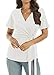 Womens Summer White Wrap V Neck Short Sleeve Tops 2026 Trendy Ladies Spring Casual Cute Front Tie Knot Waist Batwing Dolman Asymmetrical Ryuched Shirts Blouses