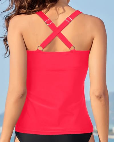 Image of Women Underwire Tankini Top Only - Twist Front V Neck Bathing Suit Swim Top Tummy Control Cross Swimsuit 2026