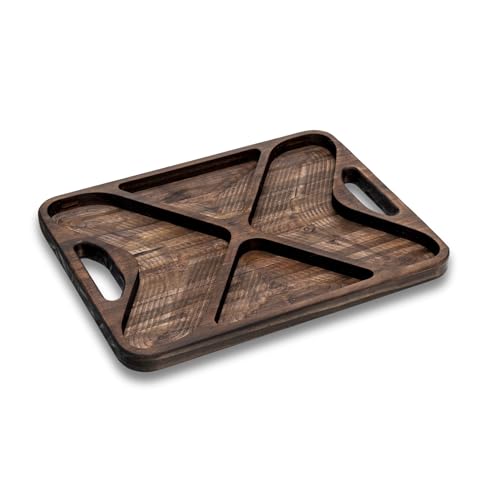 Bandeja de Madera con Asas y Compartimentos - Bandeja para Servir Tapas y Entrantes - Vaciabolsillos Decorativo Artesanal - Madera Natural Hecha en España | MMWOODDESIGN