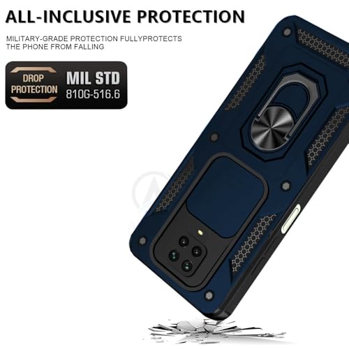 Image of AESTMO Tough Armor Compatible with Mi Redmi Note 10 Lite /Note 9 Pro /Pro Max /Poco M2 Pro Bumper Back Case Cover |Ring Holder & Sliding Camera Shield Cover |360 Degree Protection Back Case Cover (Blue)