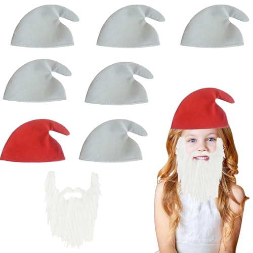 Hpamba Juego de 8 sombreros de elfo con barba, gorro de Papá Noel, gorro de Pitufo, gorro de enano, divertido disfraz de carnaval para Halloween, Navidad, fiesta, decoración