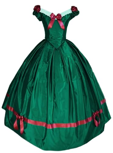 Zhangyo Vintage Victorian Ball Gown with Bow Floral Silk Satin Medieval Dress A-line Off Shoulder Prom Dresses for Women