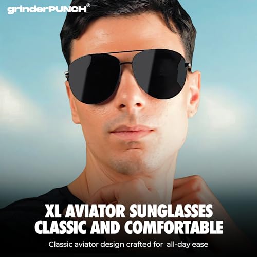 Image of grinderPUNCH Big XL Wide Frame Extra Large Polarized Aviator Sunglasses for Big Heads Men Oversized