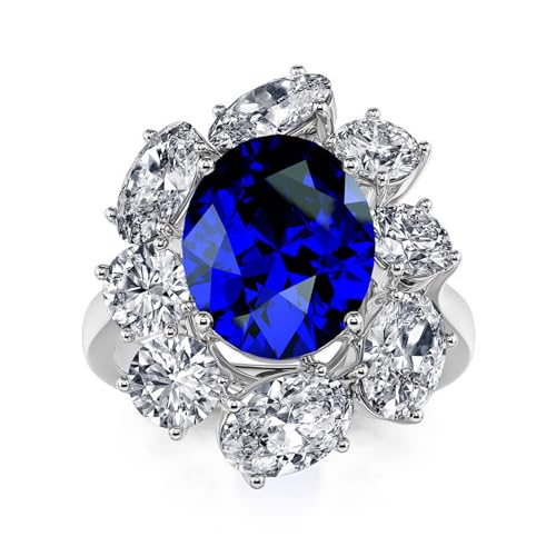 Jeulia Blue Sapphire Engagement Ring for Women: 925 Sterling Silver Bridal Set Princess Diana Kate Oval Cut Promise Wedding Band for Her Romantic Christmas Anniversary Jewelry with Gift Box - Main Image