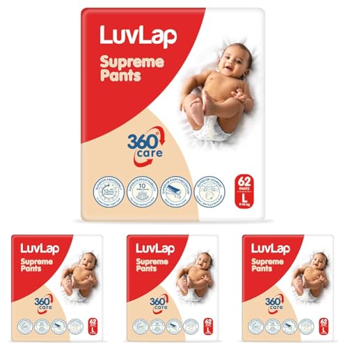 Image of LuvLap Supreme Diaper Pants Large (LG) 9 to 14Kg, 62Pcs, 360 skin care with 10 million breathable pores, Aloe Vera for superior Rash prevention, upto 12hr protection, 5 layer super light core