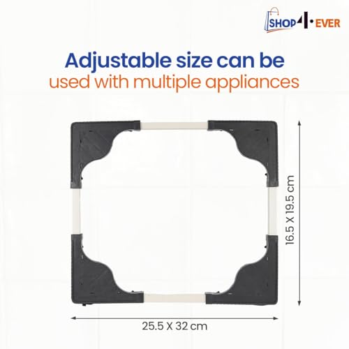 Image of Shop4ever Adjustable Appliance Stand for Washing Machine, Refrigerator, Dishwasher, etc - Heavy Duty Base with Wheels, - Holds up to 90kg - Black Color (Dimension-17.5x17.5 Max-27.5x27.5 inches)