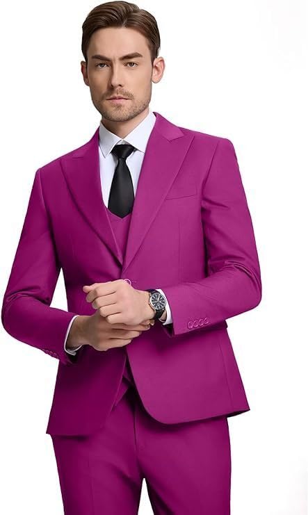 Men's 3 Pieces Suit Single Breasted Button Jacket Pants Notch Lapel Prom Business Tuxedos3