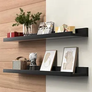 Craftsline Floating Shelves Wall Mounted (Set of 2) 31 Inch Black Photo Ledge Shelf Wood Picture Shelf for Bedroom, Living Room, Bathroom, Kitchen