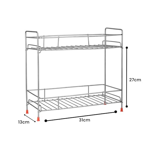 Image of Zepdos Stainless Steel 2 Tier Kitchen Rack, Spice Rack, Storage & Shelves Space Saver Stand, Countertop Rack, Organizer, Dish Rack for Kitchen, Multipurpose Stand (Silver, Tiered Shelf)