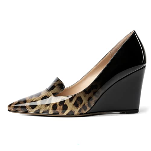 ROSERWISH Womens Casual Fashion Patent Sexy Pointed Toe Slip On Wedge High Heel Pumps Dress Shoes 3.5 Inch2