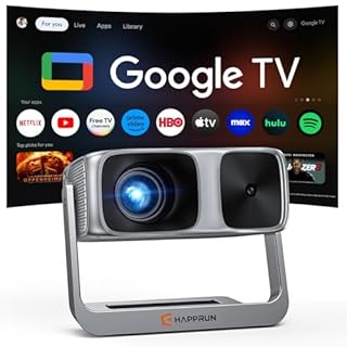 2000 ANSI Official Licensed Google TV Outdoor Projector 4K Decoding, Smart Projector with Wifi and Bluetooth, Auto Focus, Dolby Sound, Built-in Apps, HAPPRUN Indoor Home Theater with 270° Stand