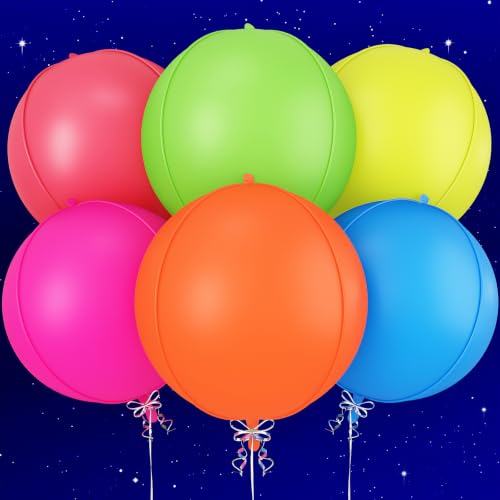 Image of Neon Round Foil Balloons, Glow in The Dark Party Supplies, 6 Pcs 22 Inch
