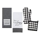18th Street Gifts Farmhouse Kitchen Towels, Oven Mitt, and Potholder - Black and White Kitchen Decor