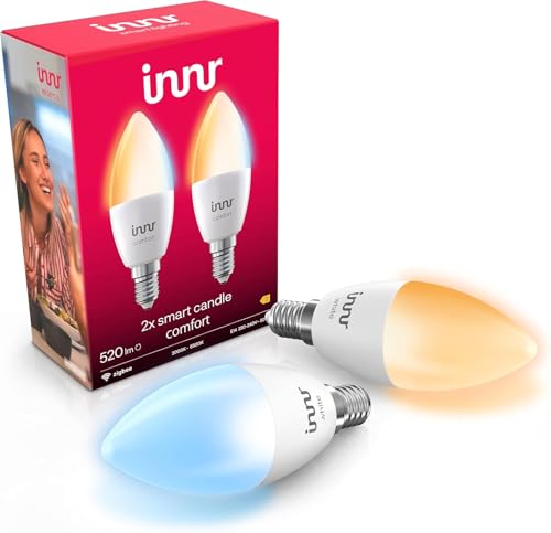 innr Lampadina Smart E14 Zigbee, Funziona con Hue* e Alexa (Bridge Richiesto), Lampadine LED Luce Bianca Calda e Fredda, Lampadine Dimmerabile, 520 lumen - 2 pezzi