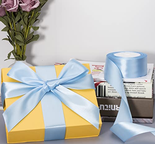Image of ATRBB 25 Yards 1-1 /2 inch Wide Satin Ribbon Perfect for Wedding,Handmade Bows and Gift Wrapping (Blue Mist)