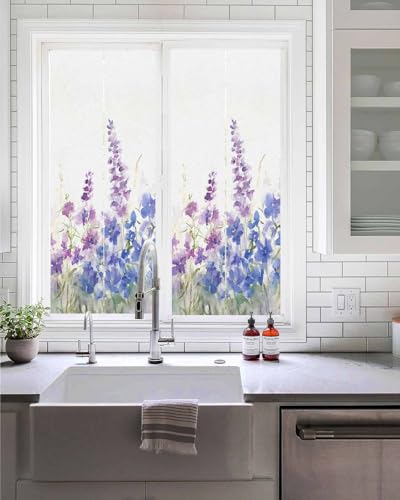 Película decorativa para ventana floral azul púrpura 17.7"x39.3" miniatura 1