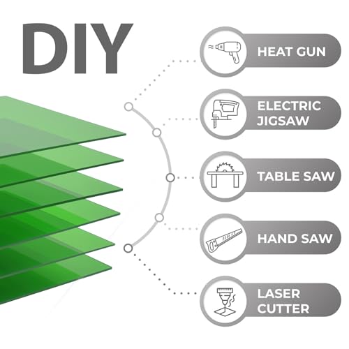 Image of 6 PCS Transparent Green Cast Acrylic Sheets 8 inch x 12 inch x 0.118 inch, Plexiglass Plastic Sheet for Laser Cutting, Engraving Signs, DIY Projects.