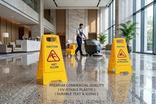 Image of Caution Standing Board (Combo Of 2 Pcs Sign Board,Wet Floor And Cleaning in Progress Sign Board) WITH CHECK DUSTER CLOTH FREE