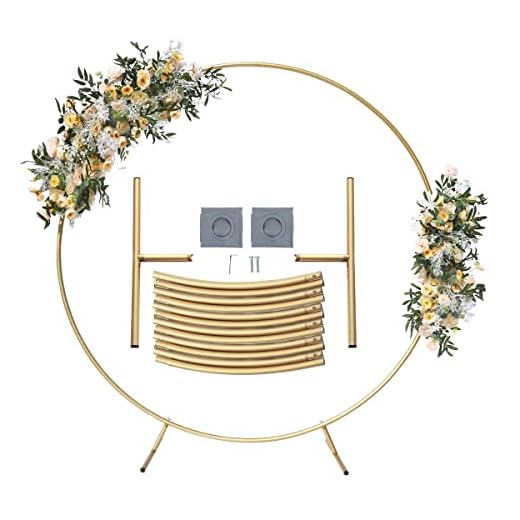 Round Backdrop Stand, 6.7ft Aluminum Balloon Arch Kit, Golden Circle Wedding Arch Frame, for Birthday Party, Graduation, Wedding and Bridal Shower Photo Background Decoration
