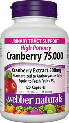 Webber Naturals Cranberry 75000 High Potency 120 Capsules, Urinary Tract Support