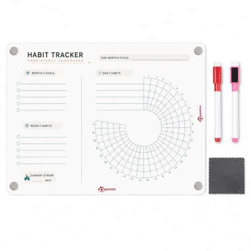 Image of Circular Habit & Goal Tracker | Acrylic Magnetic Firdge Board for Workout Motivation - A4 Size, 31 Days Layout | Markers provided