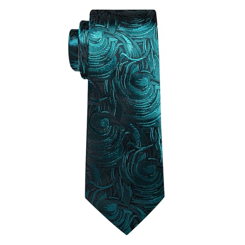 Image of YourTies Mens Silk Tie Teal Floral Necktie and Pocket Square with Lapel Pin Sets for Men Formal Business, Medium