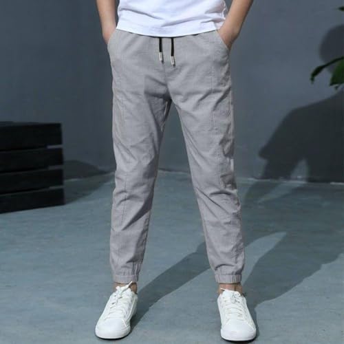 Sweatpants Boys Kids Cotton Linen Athletic Workout Boys Clothes Drawstring Joggers Pants Outewear Zipper Pockets4