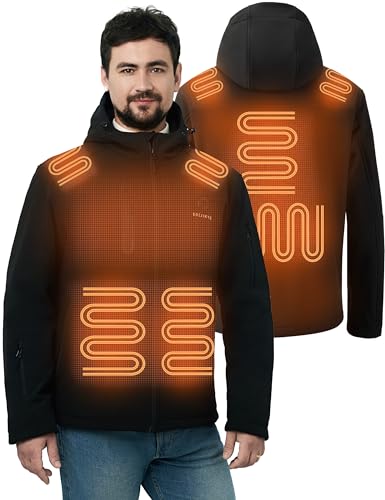 SOLJIKYE Heated Jackets for Men with 20000mAh Battery Pack, Winter Windproof Soft Shell Electric Heated Coat, Dark Black, L