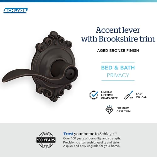 Image of SCHLAGE Accent Lever with Brookshire Trim Bed and Bath Lock in Aged Bronze - F40 ACC 716 BRK