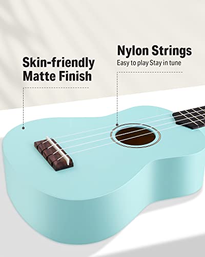 donner soprano ukulele for beginner 21 inch matte ukulele beginner kit with bag strap tuner strings picks cloth free online lessons holiday christmas amp birthday gift cyan blue