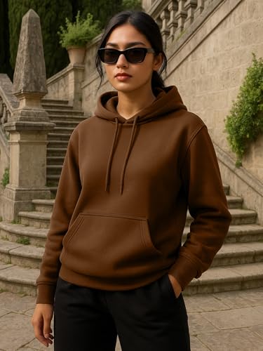 Image of JUNEBERRY Cotton Spun Casual Solid Full Sleeves Women Stylish Hooded Neck Regular Fit Hoodie for Winter
