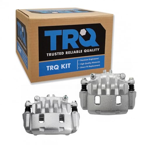 Image of TRQ Front Brake Caliper Set Zinc Coated Brackets Hardware Compatible with 2005-2006 Saab 9-2X 2002-2014 Subaru Impreza 2003-2005 Legacy
