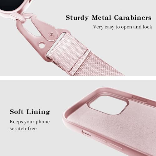 Image of Compatible with iPhone 13 Mini Case with Lanyard Crossbody iPhone Case with Strap Adjustable Shockproof Drop Protection Silicone Phone Cover for iPhone 13 Mini 5.4'' Pink Sand