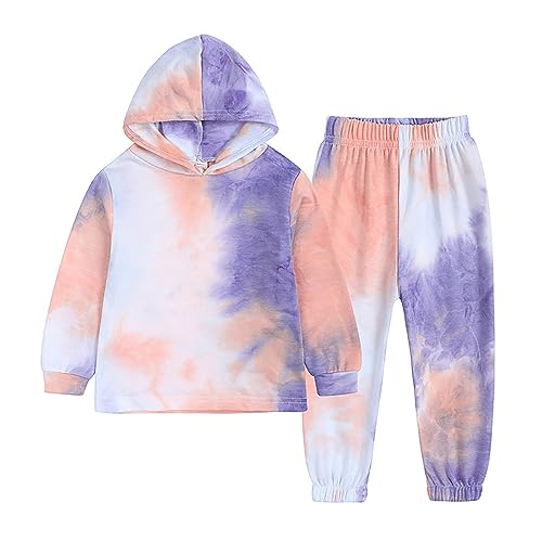 BILIKEYU Toddler Little Boys Clothes Tie-dye Long Sleeve Hooded Sweatshirts and Elastic Waist Color Block Pants