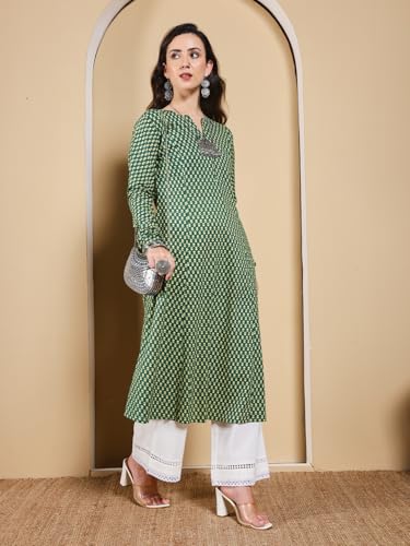 Image of FIORRA Women's Turquoise Floral Printed Anarkali Kurta