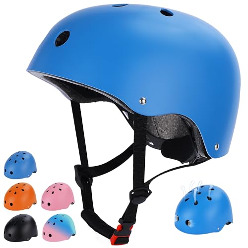 Kids Bike Helmet, Toddler Helmet for Youth Boys Girls Ages 3-14 Year Old, Adjustable Fit & Lightweight, Multi-Sport Safety for Skateboard Skating Bicycle Scooter Cycling (Blue, S: 18.9-22 inch)