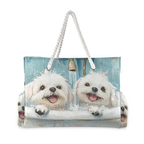Cute Maltese Dogs Vintage Bathtub Sandproof Personal Item Travel Bag with side pocketes Bag For Work for Travel Gym Vacation2