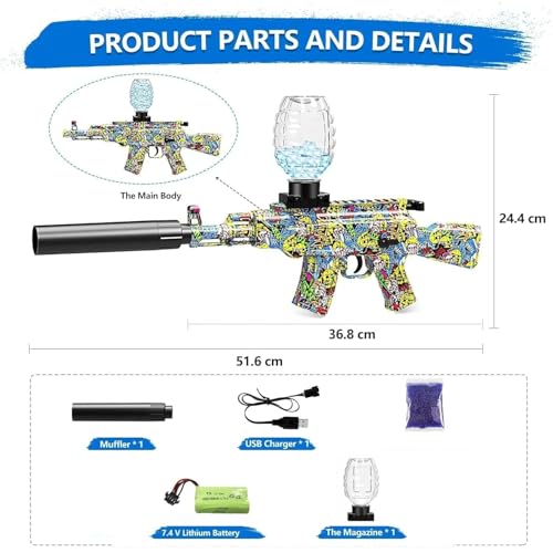 Image of Kammateswara Gel Blaster Gun Toy in Automatic Shooting Gun for Kids with Water Bullets | Rechargeable | Outdoor Action Play Shooting Toy for Boys