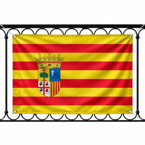 Bandera Cataluña 90x150cm, Bandera Senyera con 4 Ojales de Latón, catalunya flag, Banderas de Comunidades para exterior, Material Poliéster, Impresión ambas caras